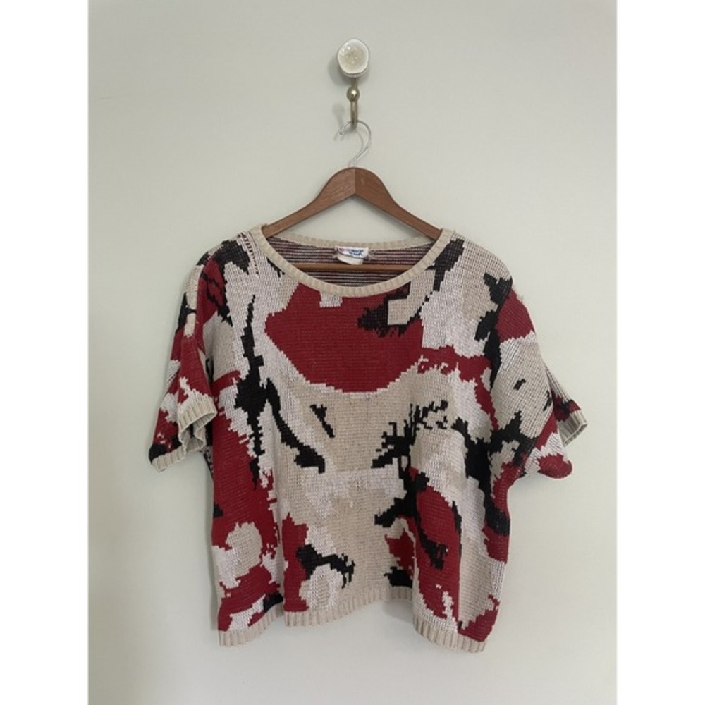 VTG College‎ Town Crop Sweater. S/M. Cotton. 90's Y2K Campus Chunky Geometric.